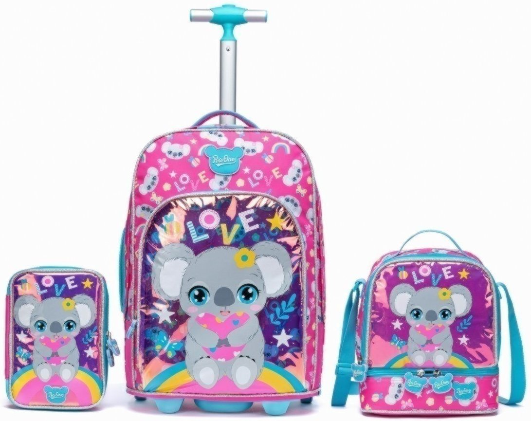 Infantil - Kit Mochila De Rodinhas Polo One Menina Escolar Coala Estojo Lancheira Térmica