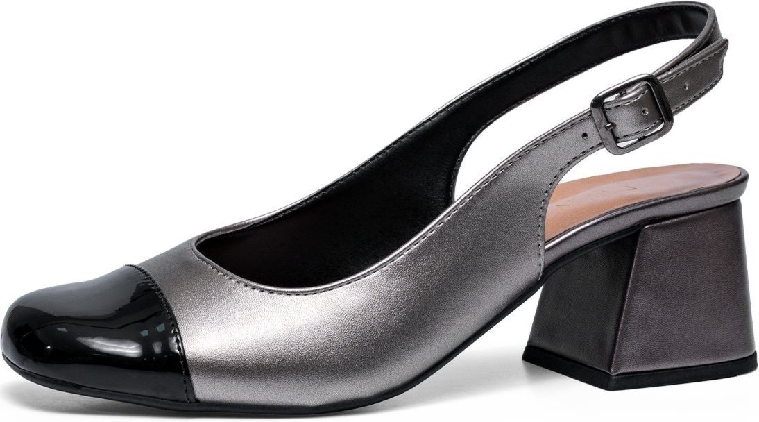 Imagem principal Scarpin Feminino Mary Jane Boneca Lumiss Slingback Bicolor Salto Bloco Confortável Prata prata velho LUMISS prata velho