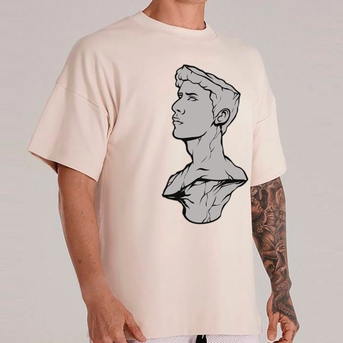 Imagem principal Camiseta Ousy Unissex Estátua Monocromática Estilo Exclusivo Streetwear Oversized Off White off-white white ousy off-white white