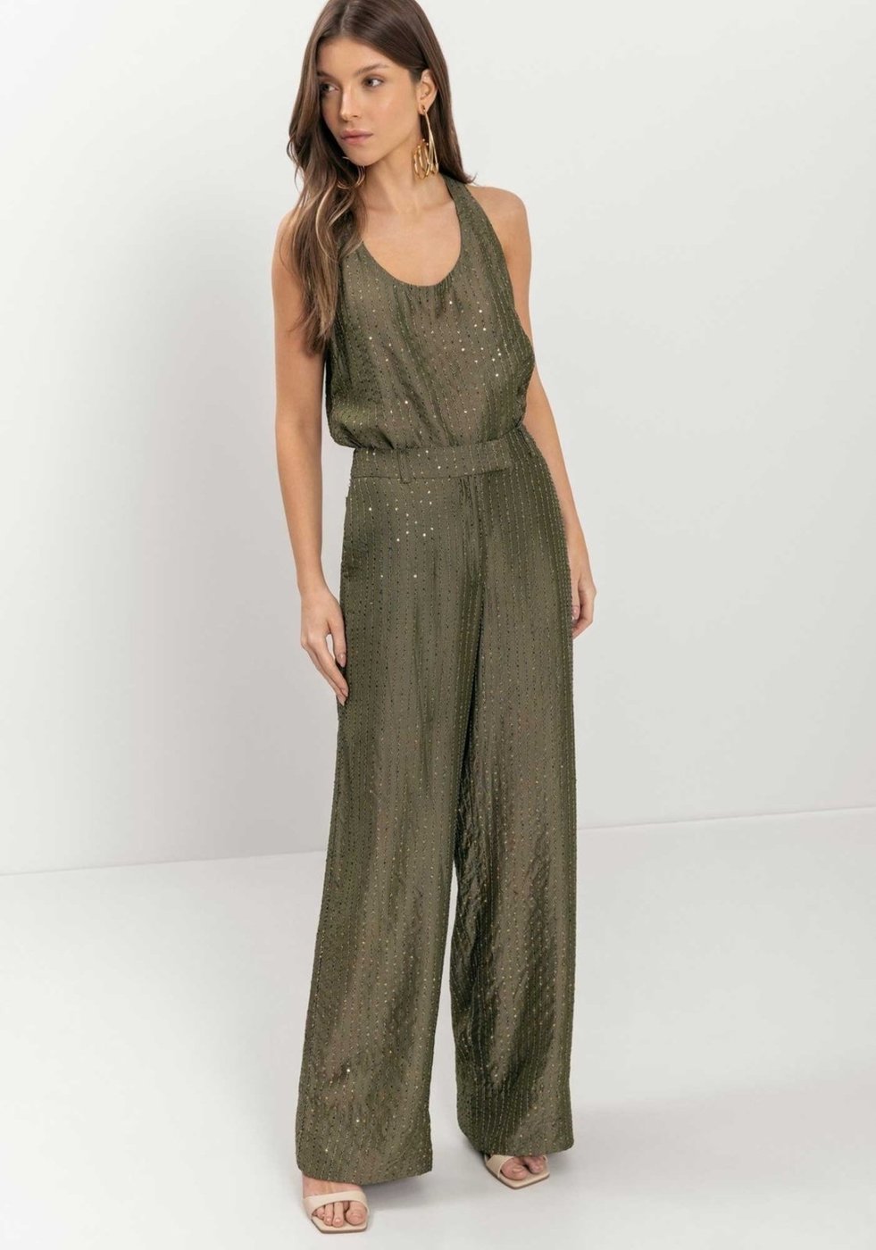 Calça Reta De Cintura édia Com Bolsos Em Lyocell