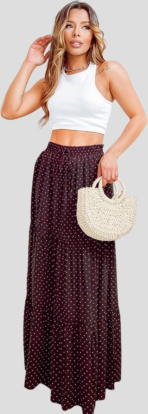 Saia Longa YWC ind Babado Viscose Cós Alto Detalhe Forro Poás