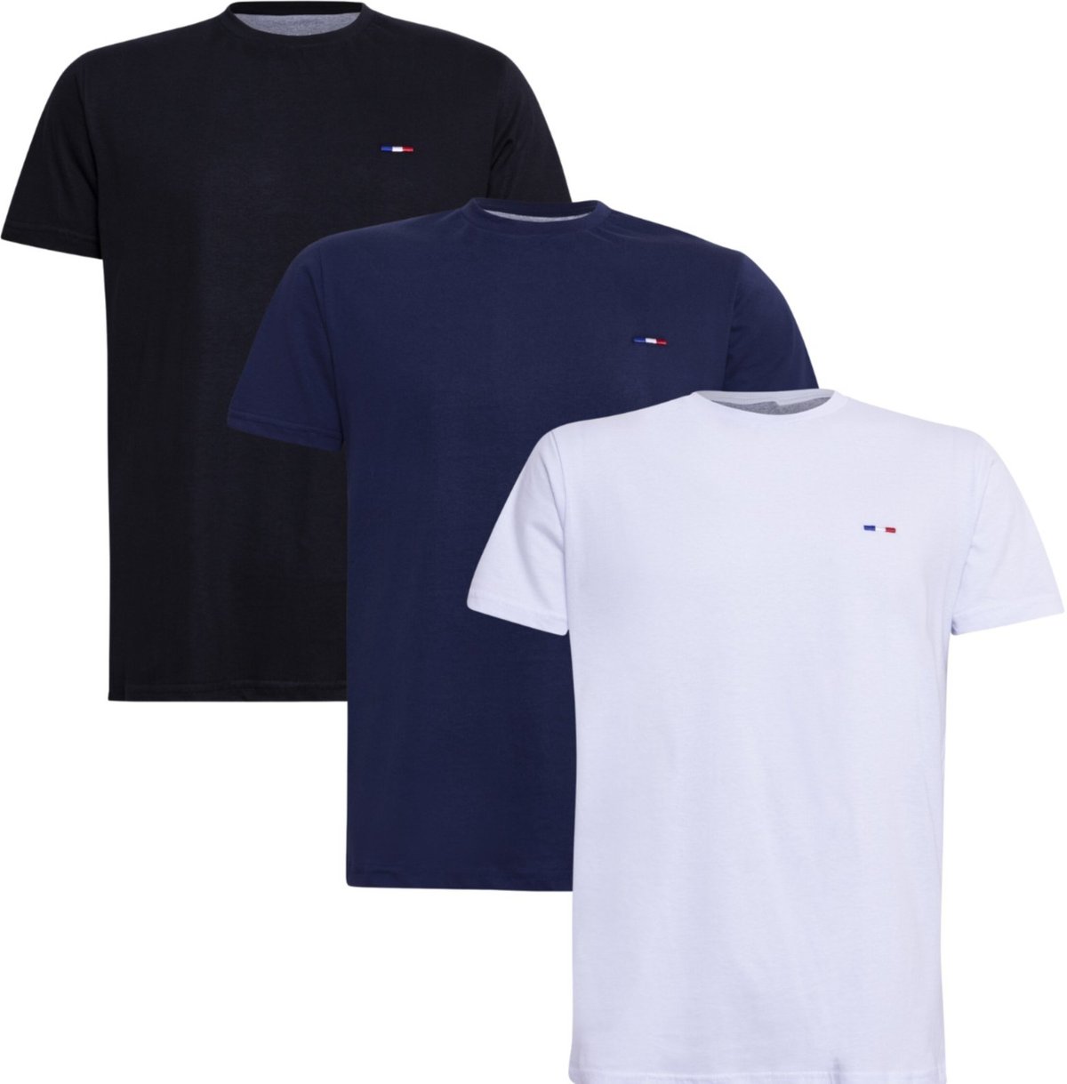Imagem principal Kit 3 Peças Camisetas Básicas Masculina FMF Marinho Branco em Algodão Premium no Estilo Tommy Bordado França preto FMF preto