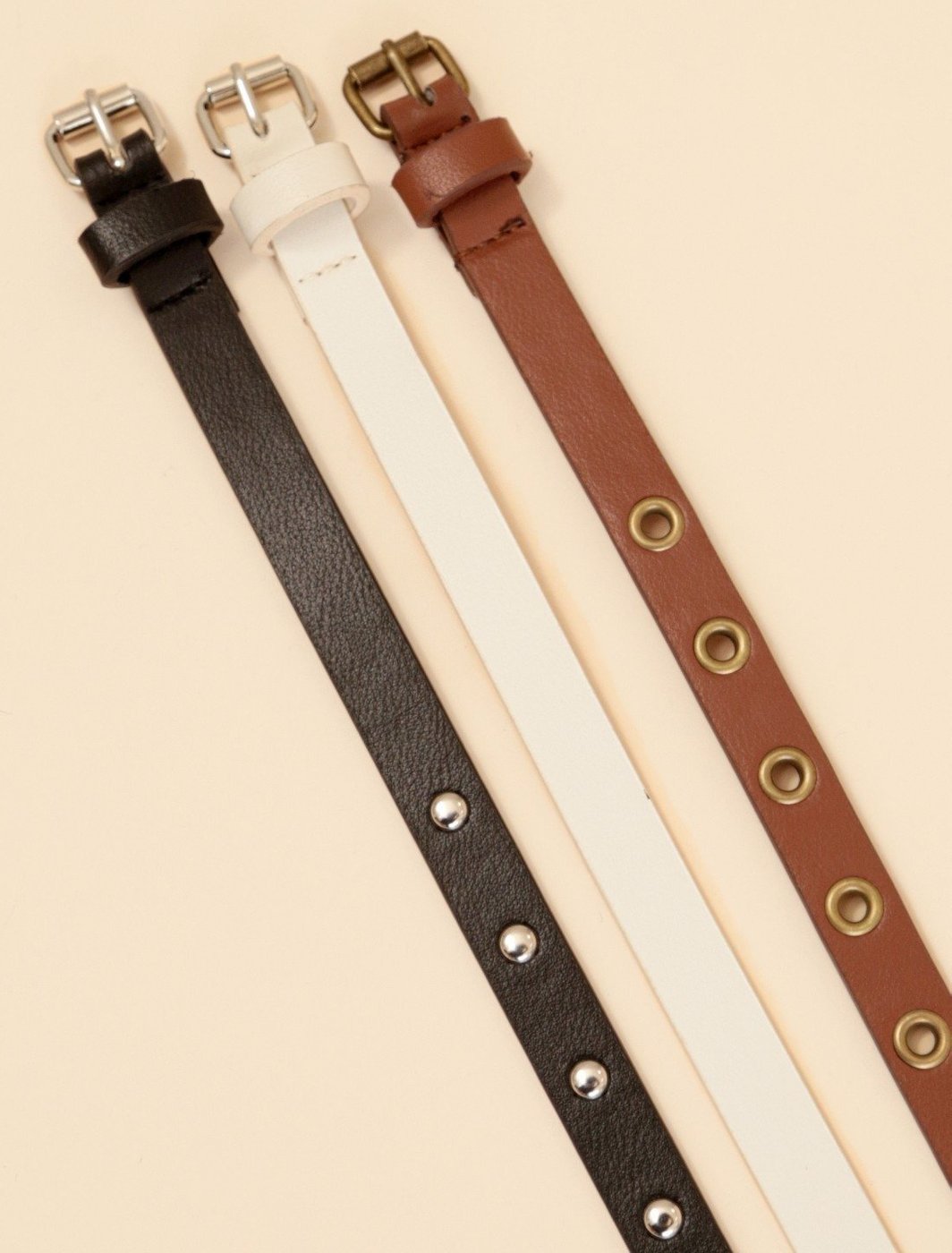 Kit De 3 Cintos Finos Pop Me Com Ilhós E Tachas