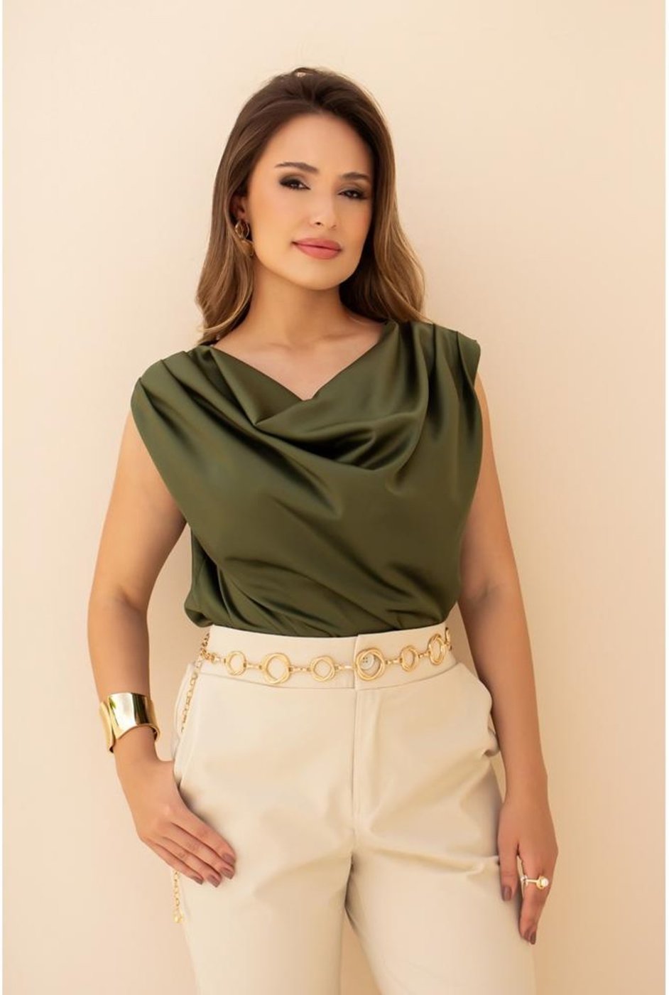 Imagem principal Blusa Feminina Tipo Seda Gola Drapeada Sofisticada Elegante TEODORO CAMISARIA branco TEODORO CAMISARIA branco