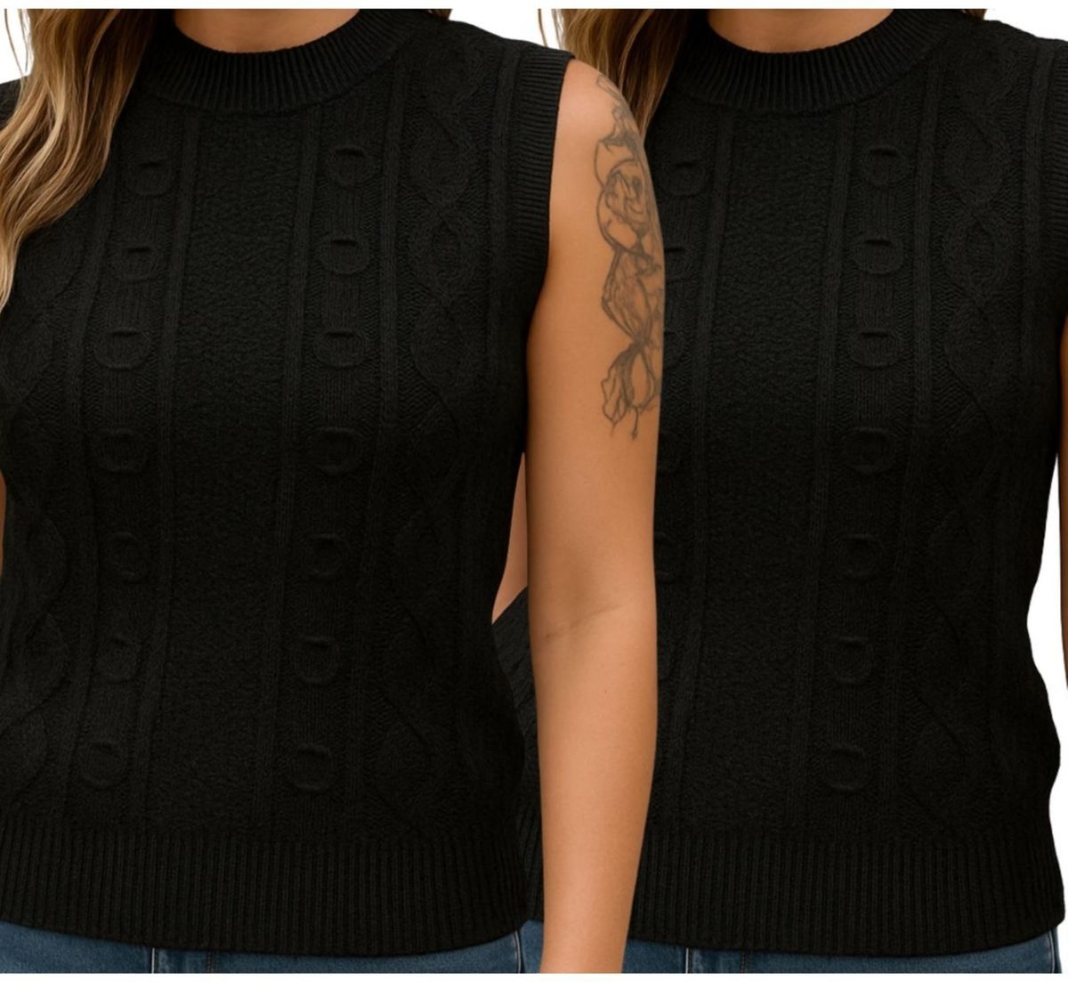 Imagem principal Kit 2 Blusas de Tricô FMF Preta Sem Manga Básica Casual preto FMF preto