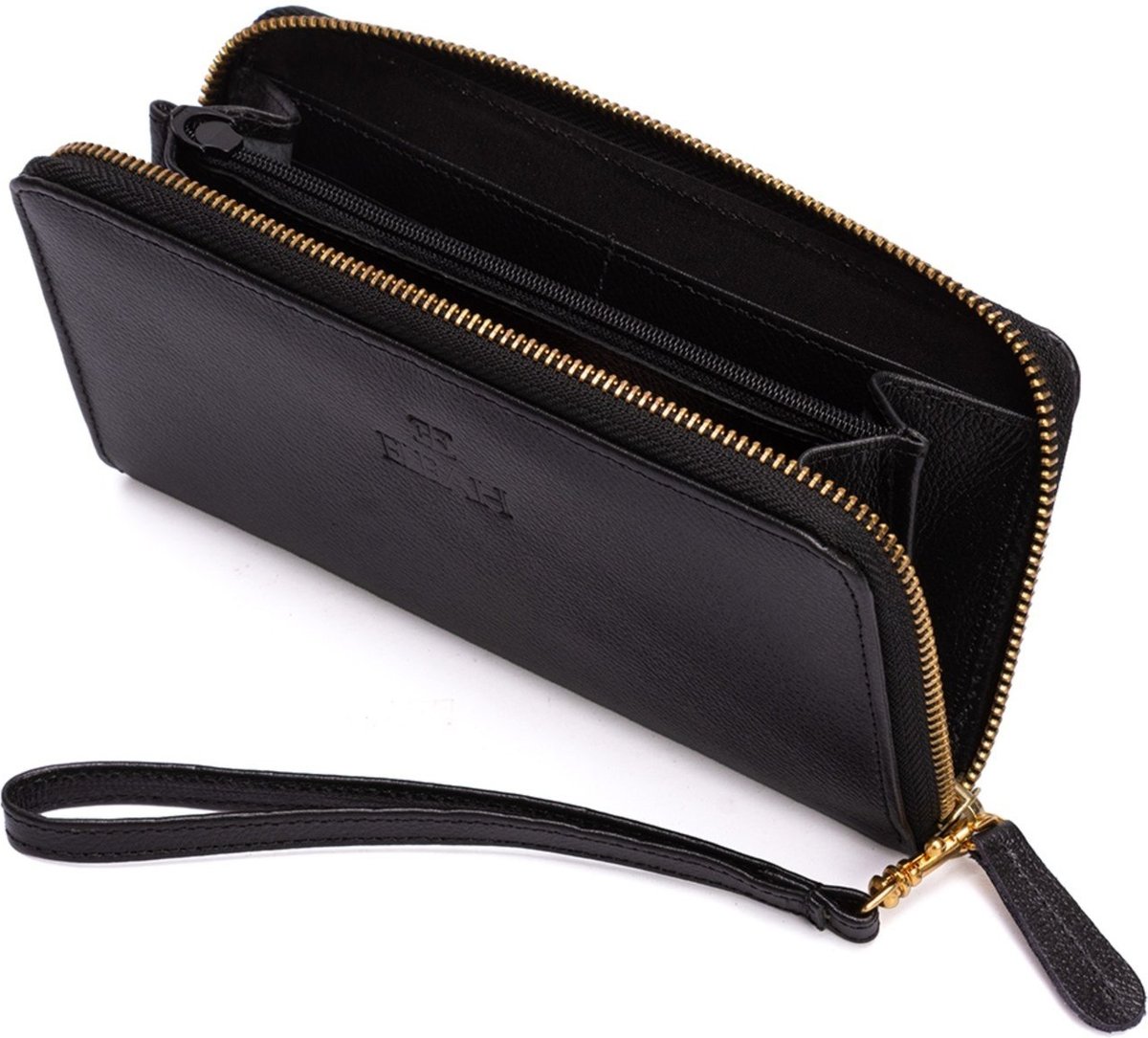 Carteira ou bolsa de mão feminina em couro na cor preta