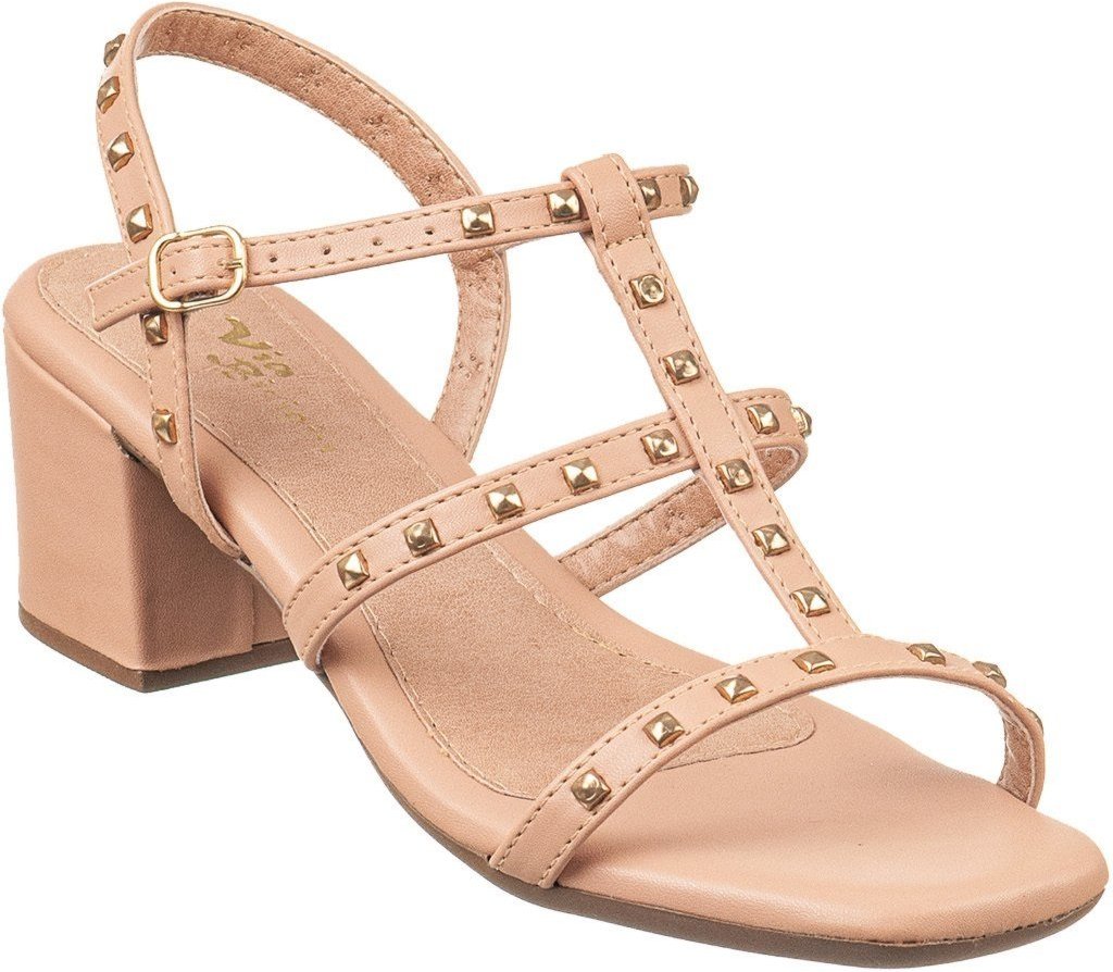 Sandália Feminina Salto Bloco Grosso com Spike Via Birigui Rosado