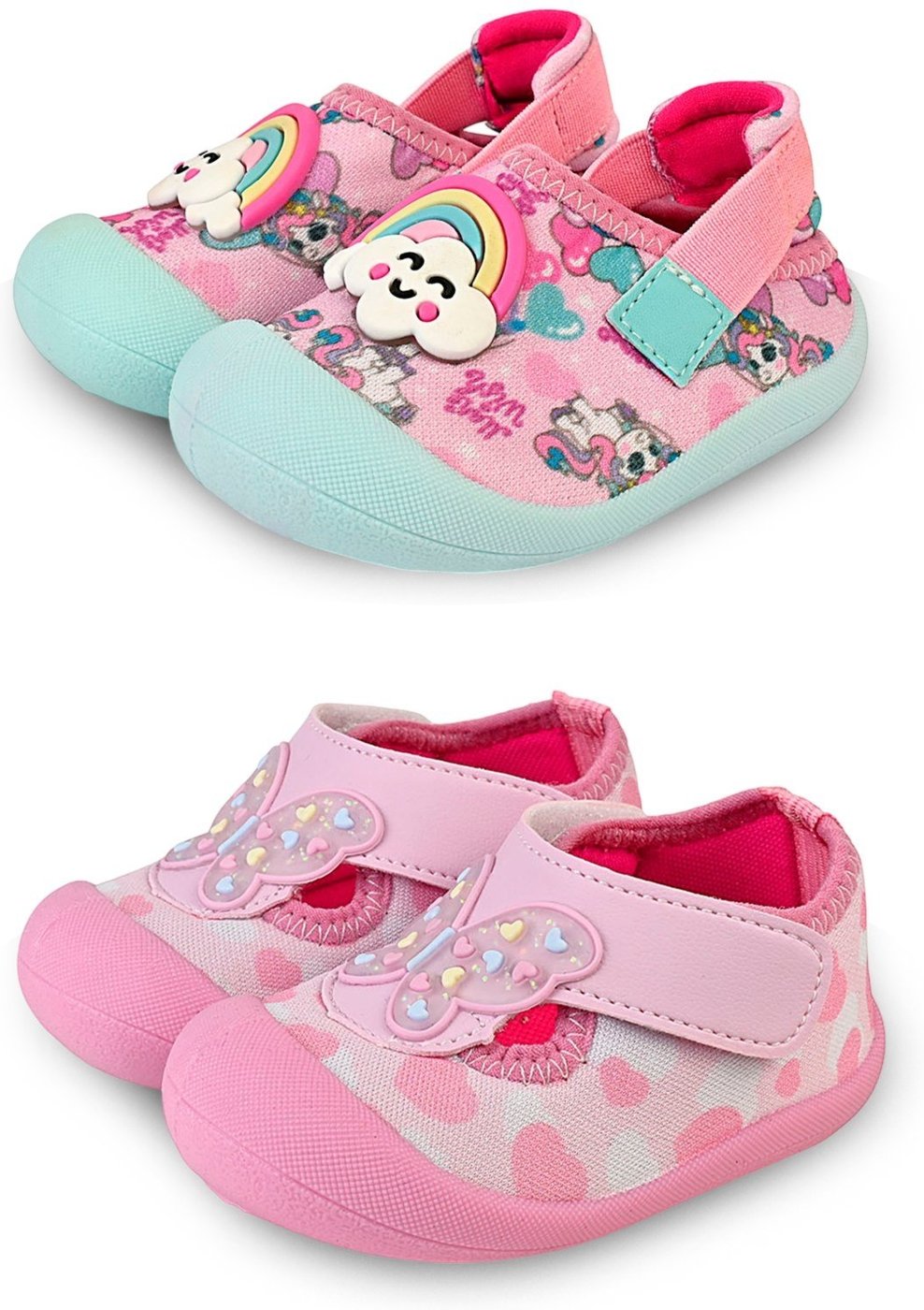 Infantil - 2 Pares Sapatinho Menina Kit Conforto Borboleta Unicórnio
