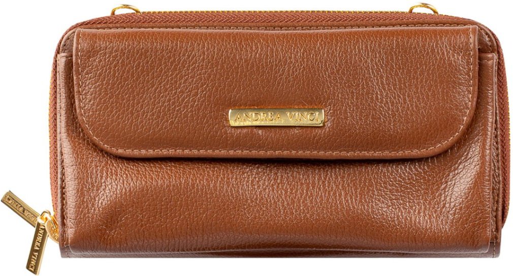 Imagem principal Carteira feminina de couro liso com alça Tania 10,5x19cm - Whisky Andrea Vinci vermelho Andrea Vinci vermelho