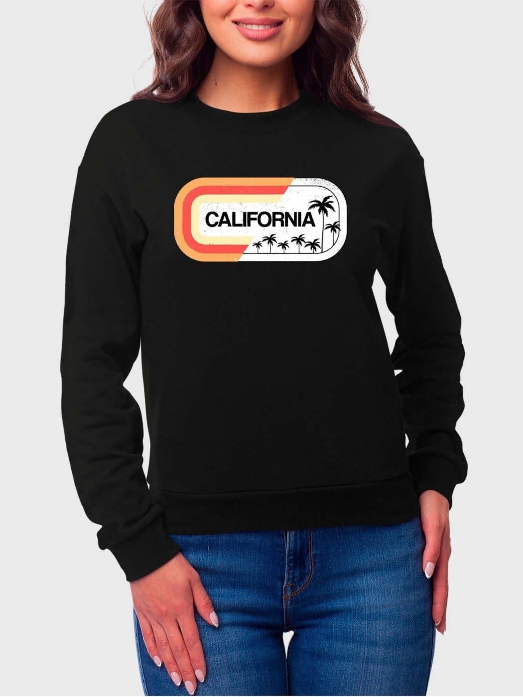Imagem principal Moletom Gola Redonda Feminino Flanelado Estampa Califórnia Tropical Benellys preto Benellys preto