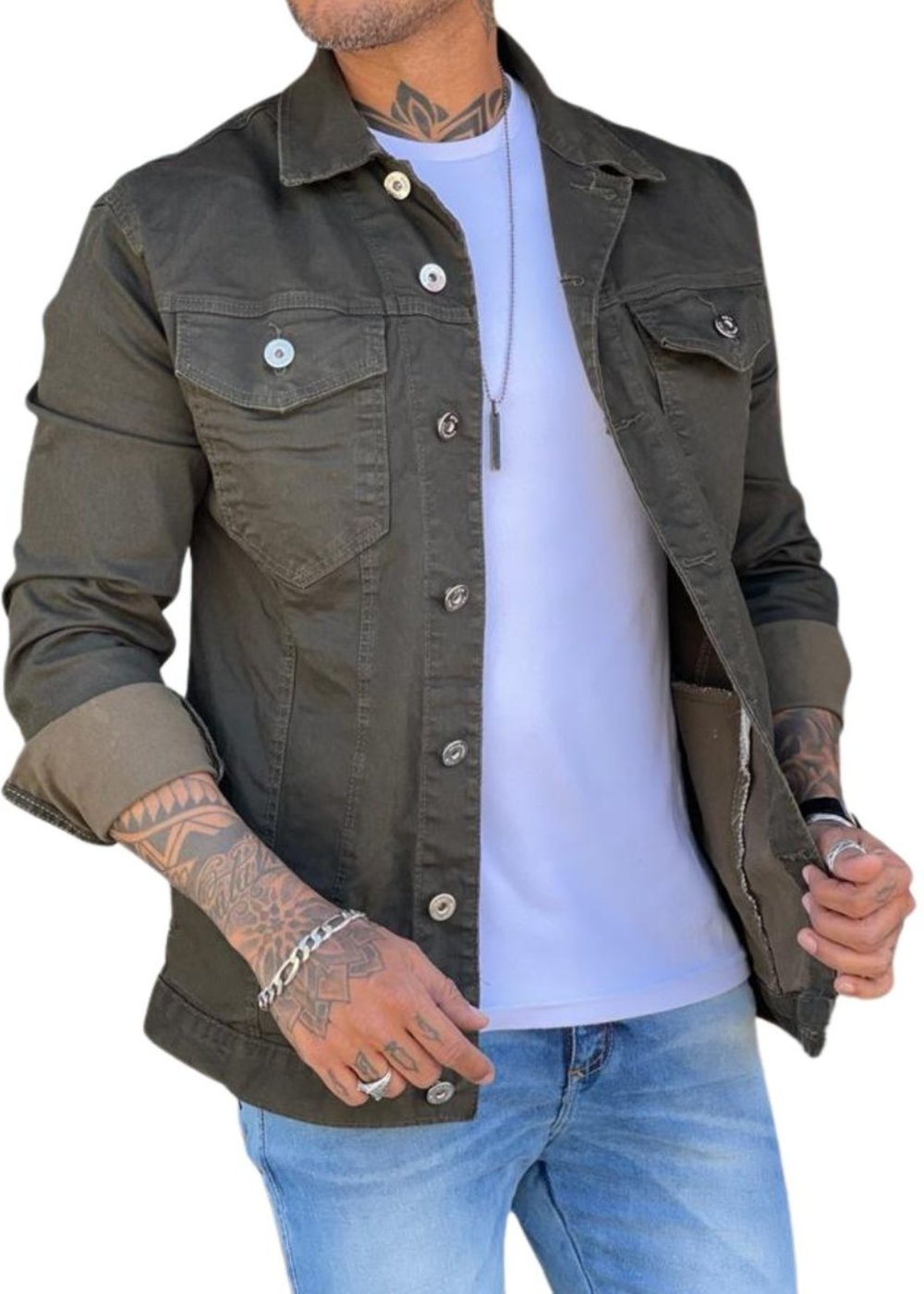 Imagem principal Jaqueta Masculina Sarja Quadriculada Alleppo Jeans verde/verde militar verde Alleppo Jeans verde/verde militar verde