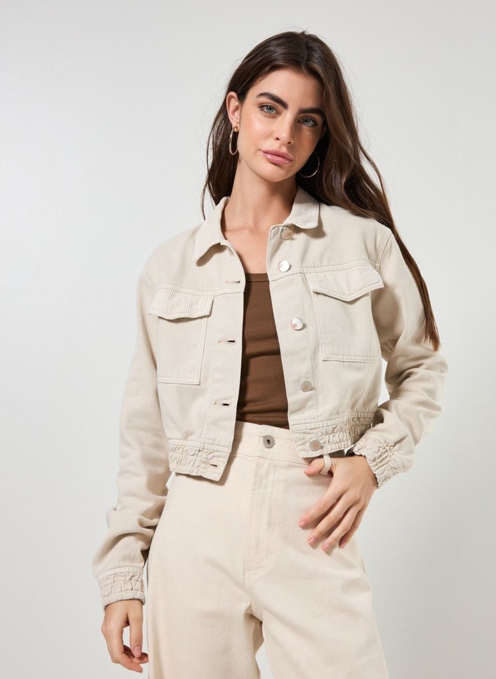 Jaqueta Em Sarja Clara Com Veludo Cotelê