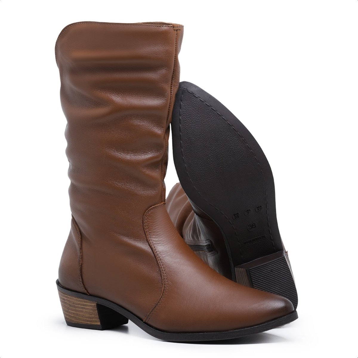 Imagem principal Bota Country Feminina Cano médio em Couro Legítimo Mod.3900 Julia Cafe Mister Couros marrom Mister Couros marrom