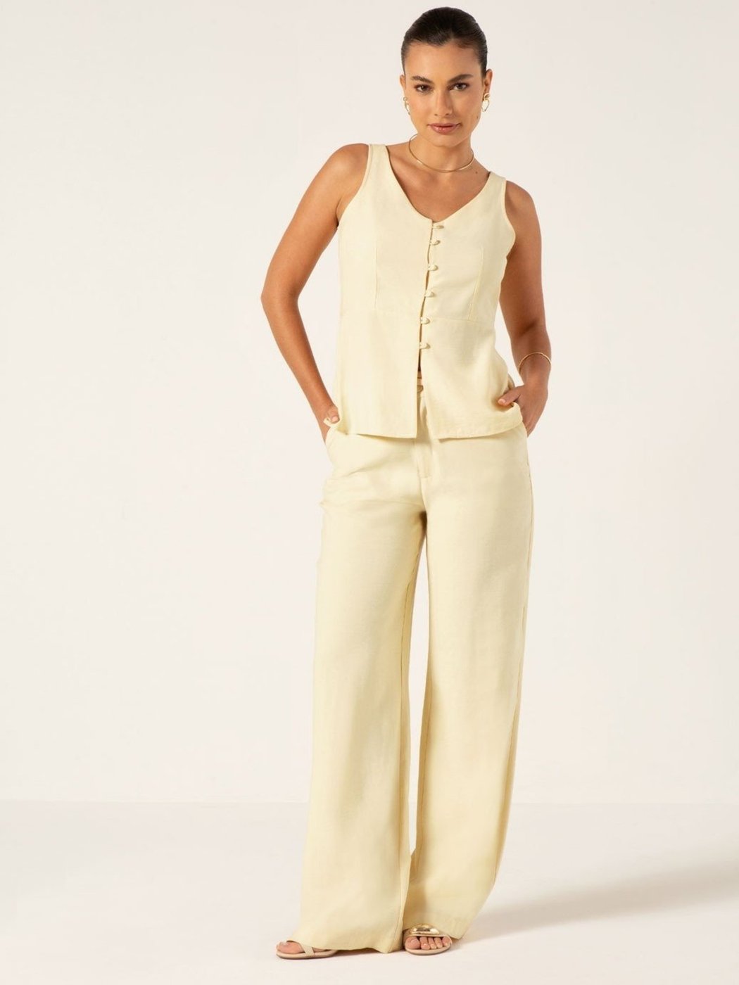 Calça Wide Leg em Viscose Manteiga Jade