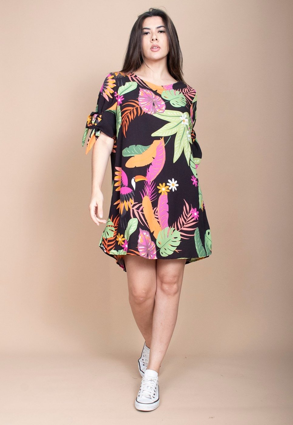 Vestido Curto Cabanafree Plano Estampa Noite Botânica