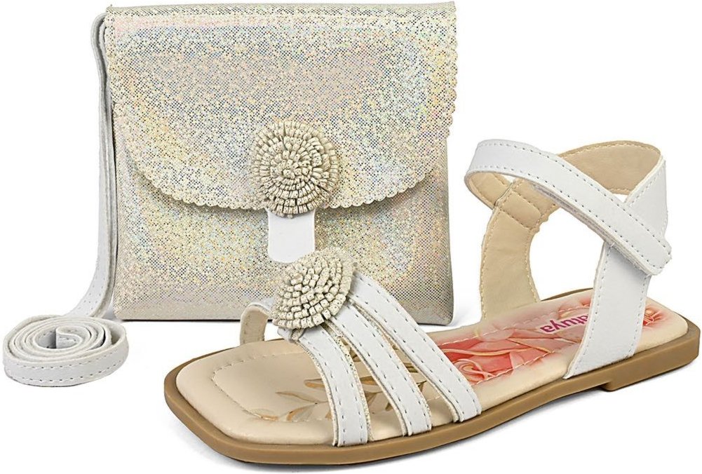 Infantil - Kit Sandália Rasteira Feminina Menina Conforto Com Bolsa Branca