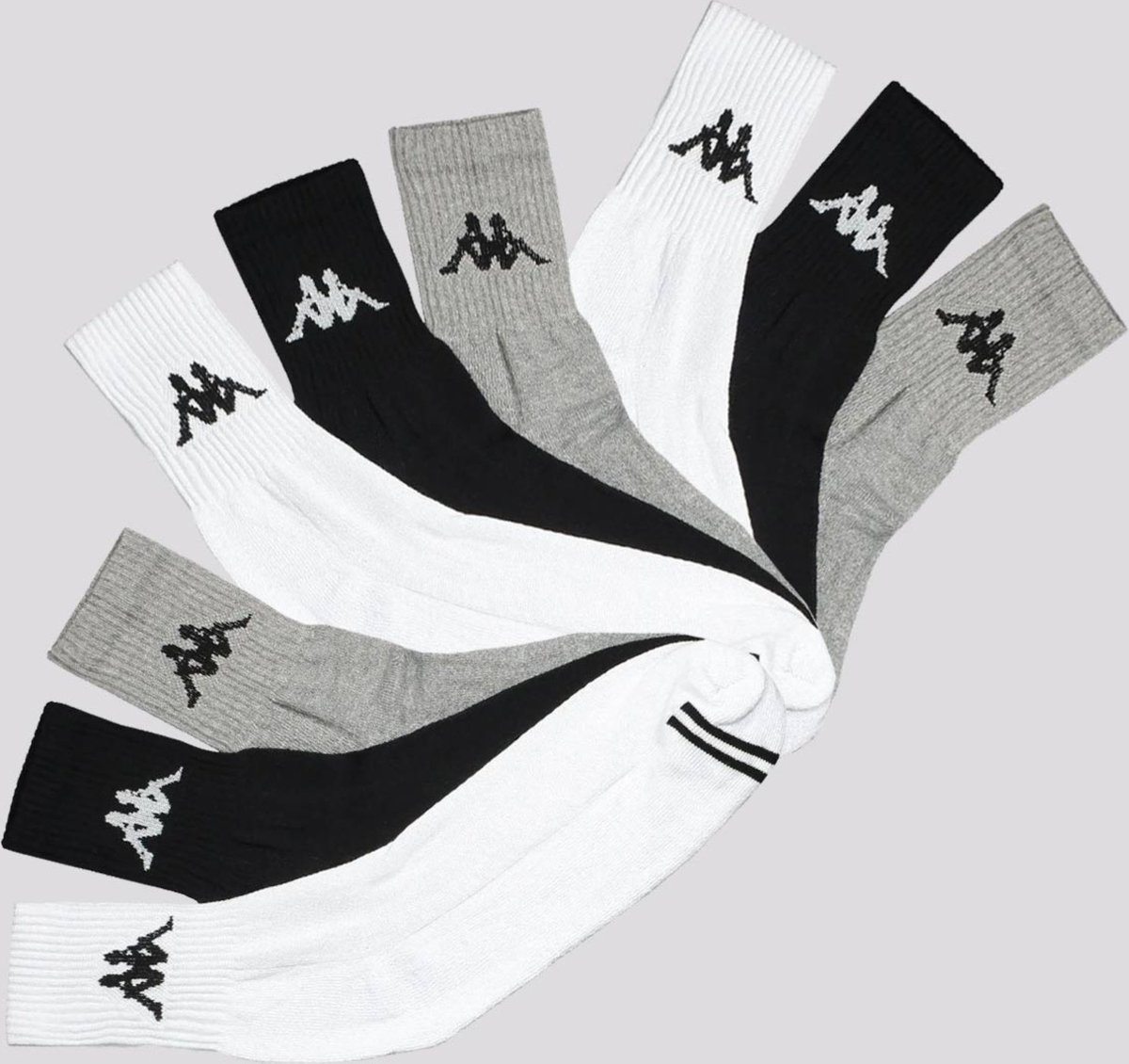 Kit Meia Kappa 9 Pares Cano Médio Branca Cinza e Preta