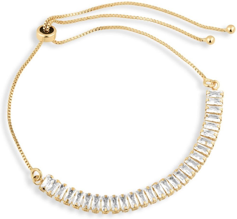 Pulseira Semijoia Regulável Com Zircônias Baguete Cristal Banhado A Ouro 18K Pu
