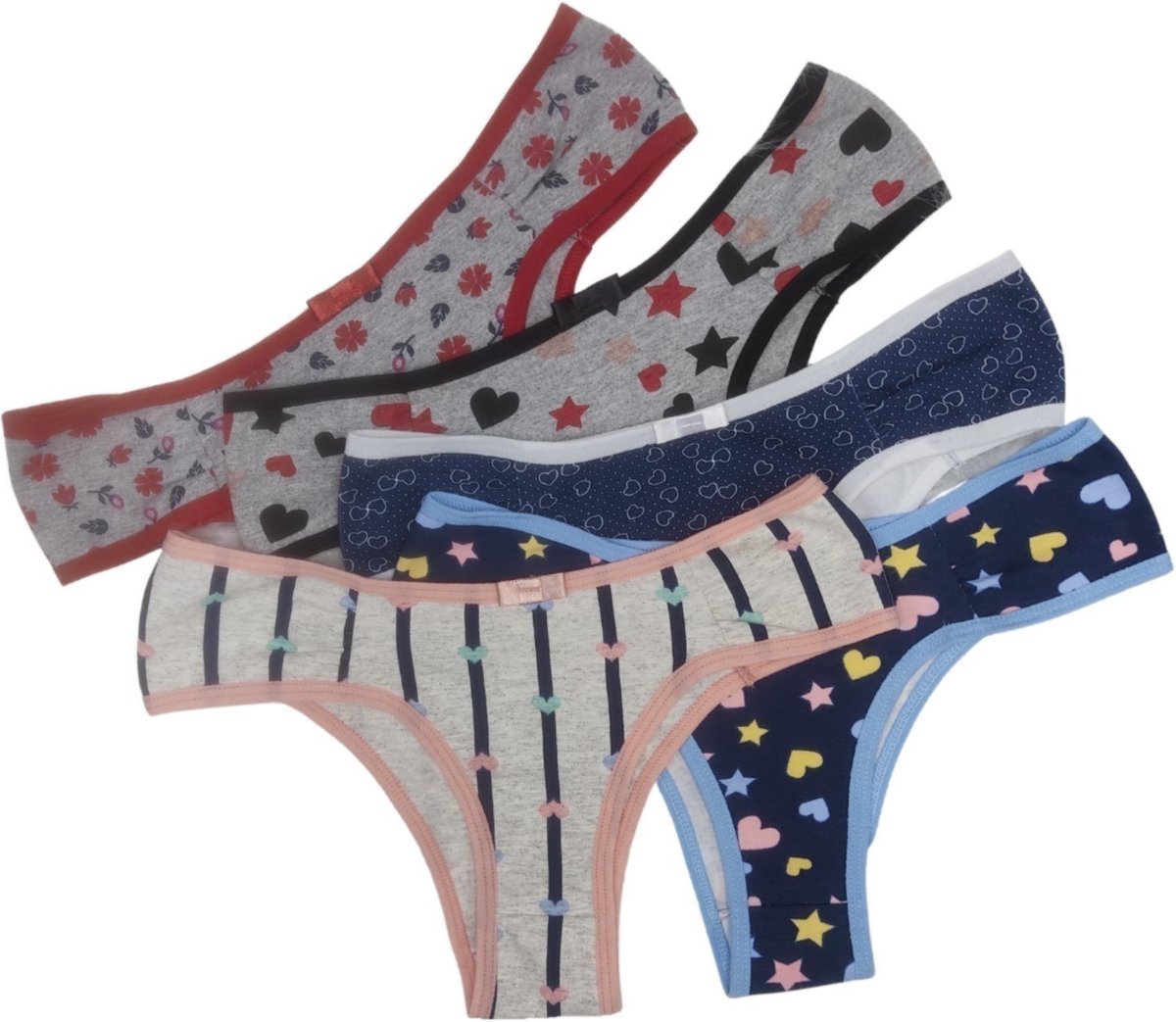 Imagem principal kit 5 calcinha em Algodão Ref202 Doce Encanto modelagem conforto azul/branco/cinza/preto/rosa/verde/vermelho Doce Encanto azul/branco/cinza/preto/rosa/verde/vermelho