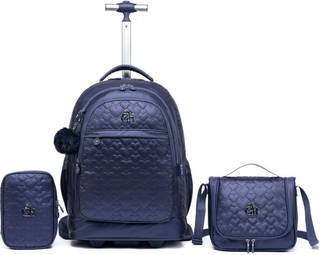 Kit Mochila De Rodinhas Guelph Juvenil Grande Azul Escuro