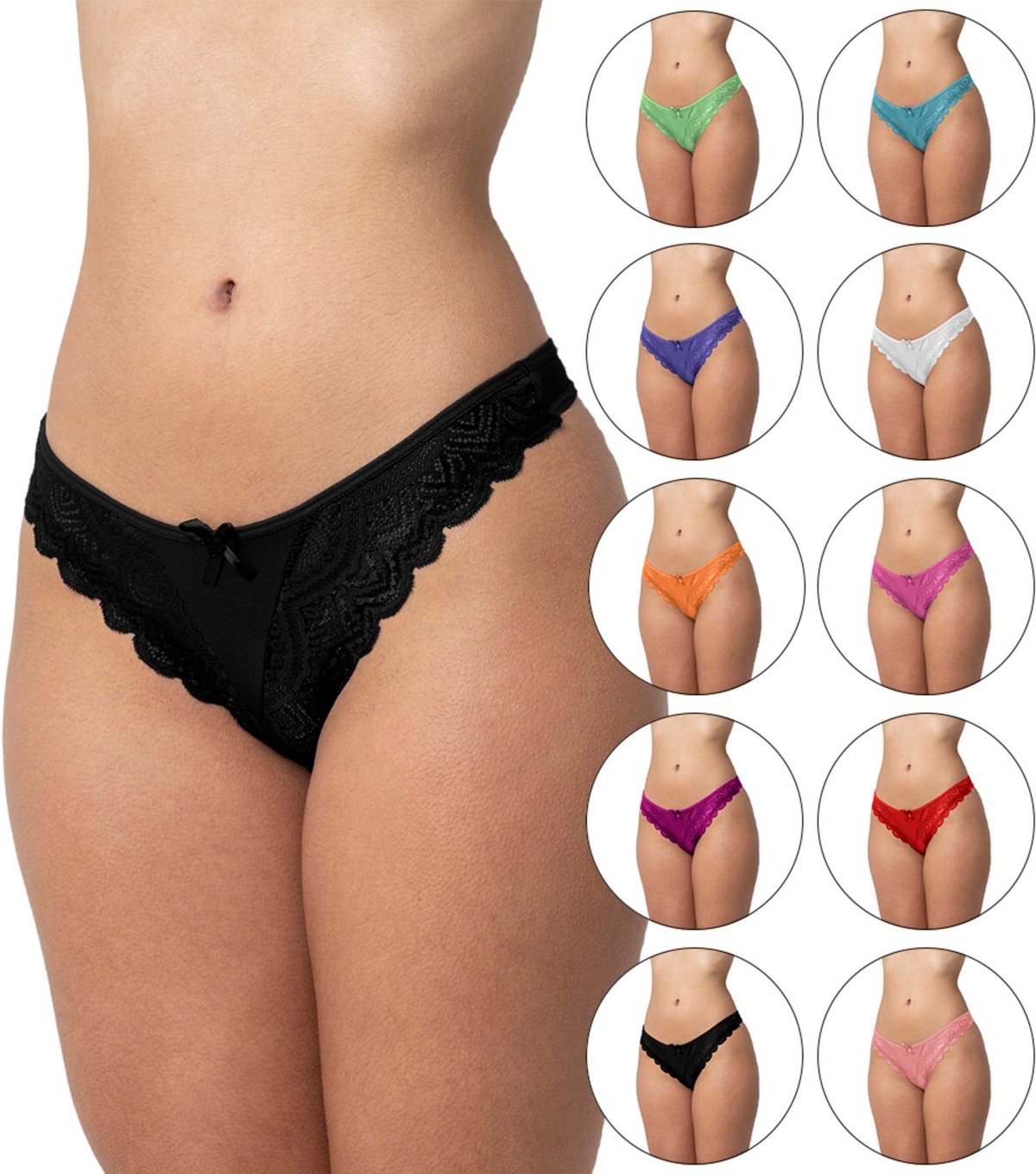 Imagem principal Kit 10 Calcinhas Gabi Lingerie Fio Microfibra Renda Microfibra Confortável Sexy multicolorido Gabi Lingerie multicolorido