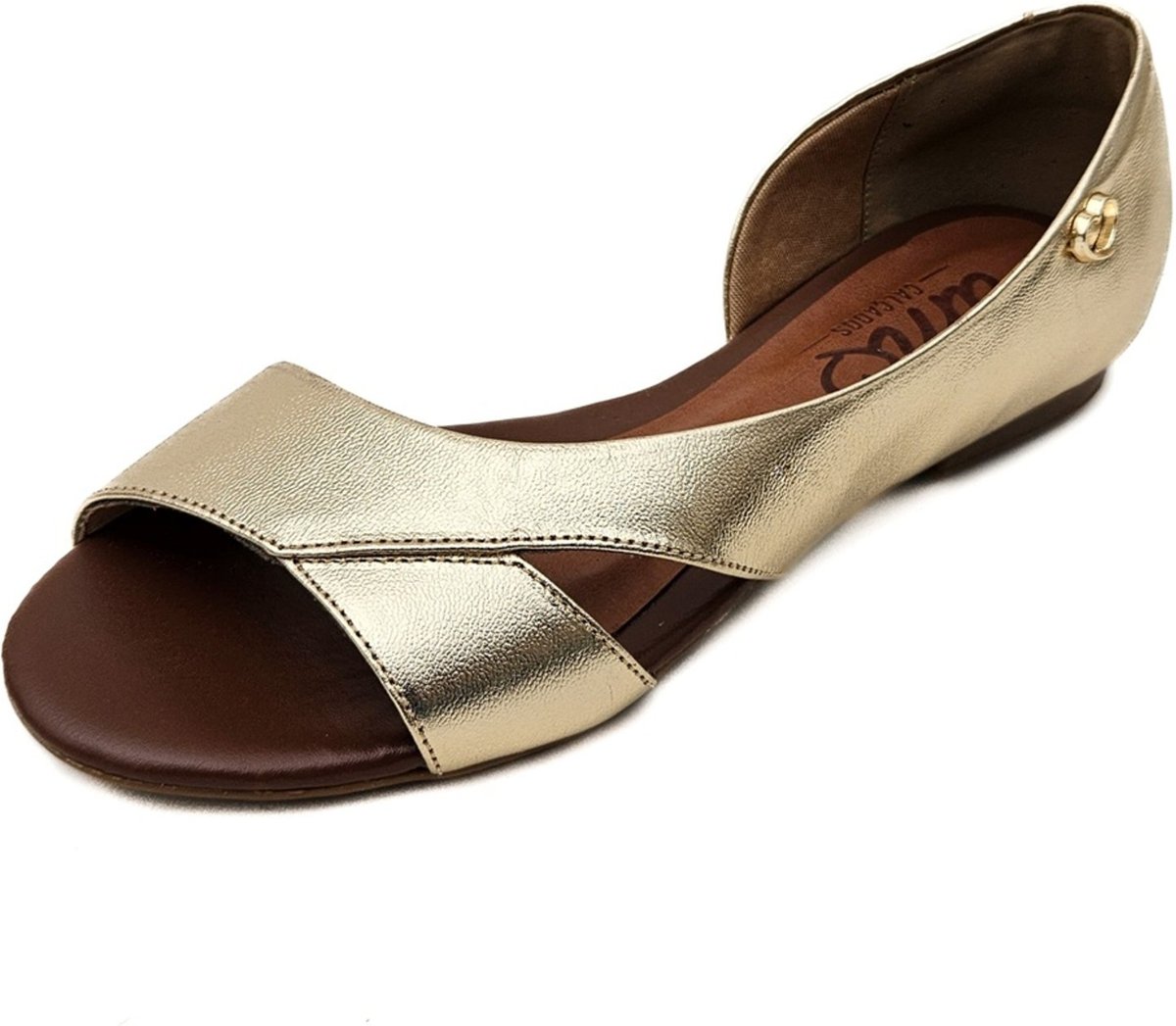 Sandália Rasteira em Couro Amo Calçados Moema Dourada