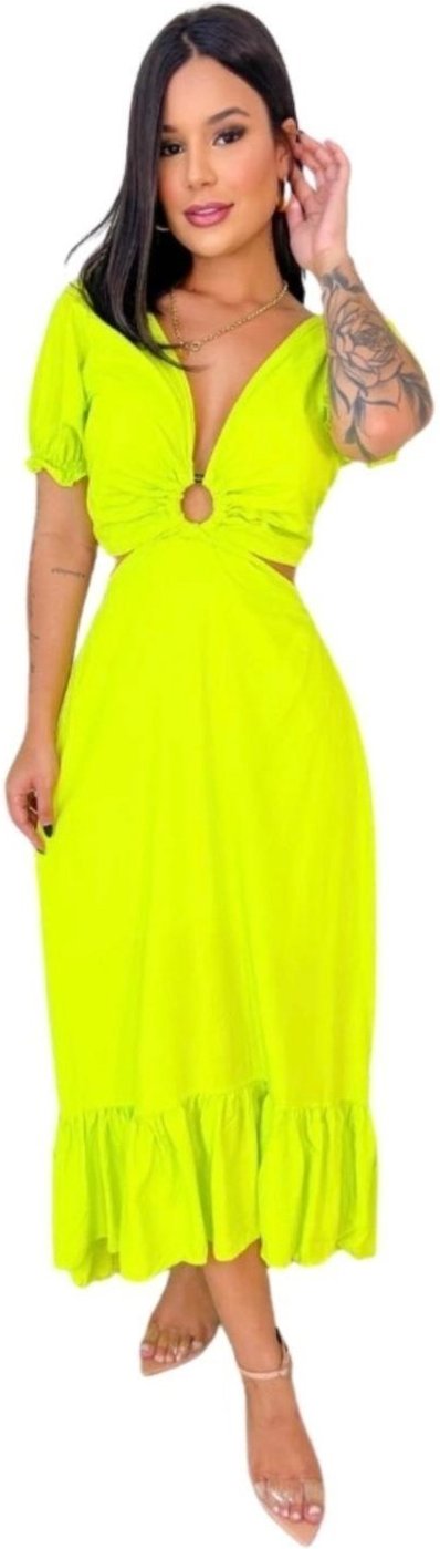 Vestido Midi Viscose Abertura Argola Lima