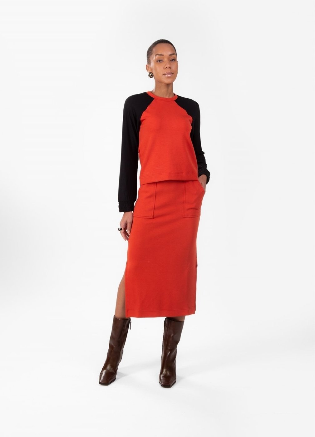 Imagem principal Saia Traymon Midi Com Abertura Lateral Terracota vermelho Traymon vermelho