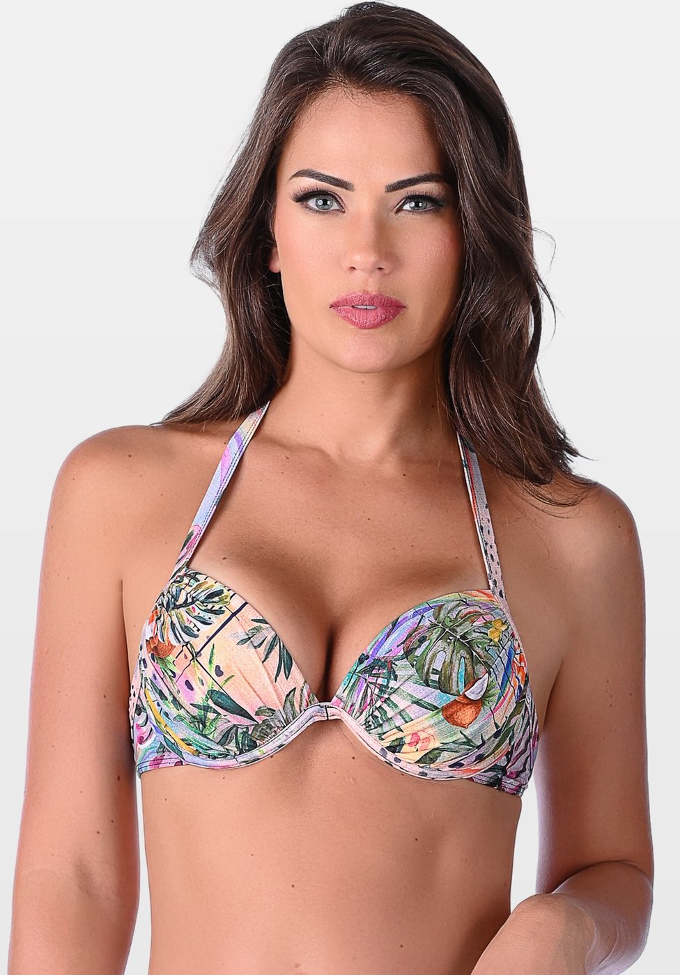 Imagem principal Top Summer Soul Franzido Com Bojo Meia Taça e Aro Com Amarração Tropical nude nude