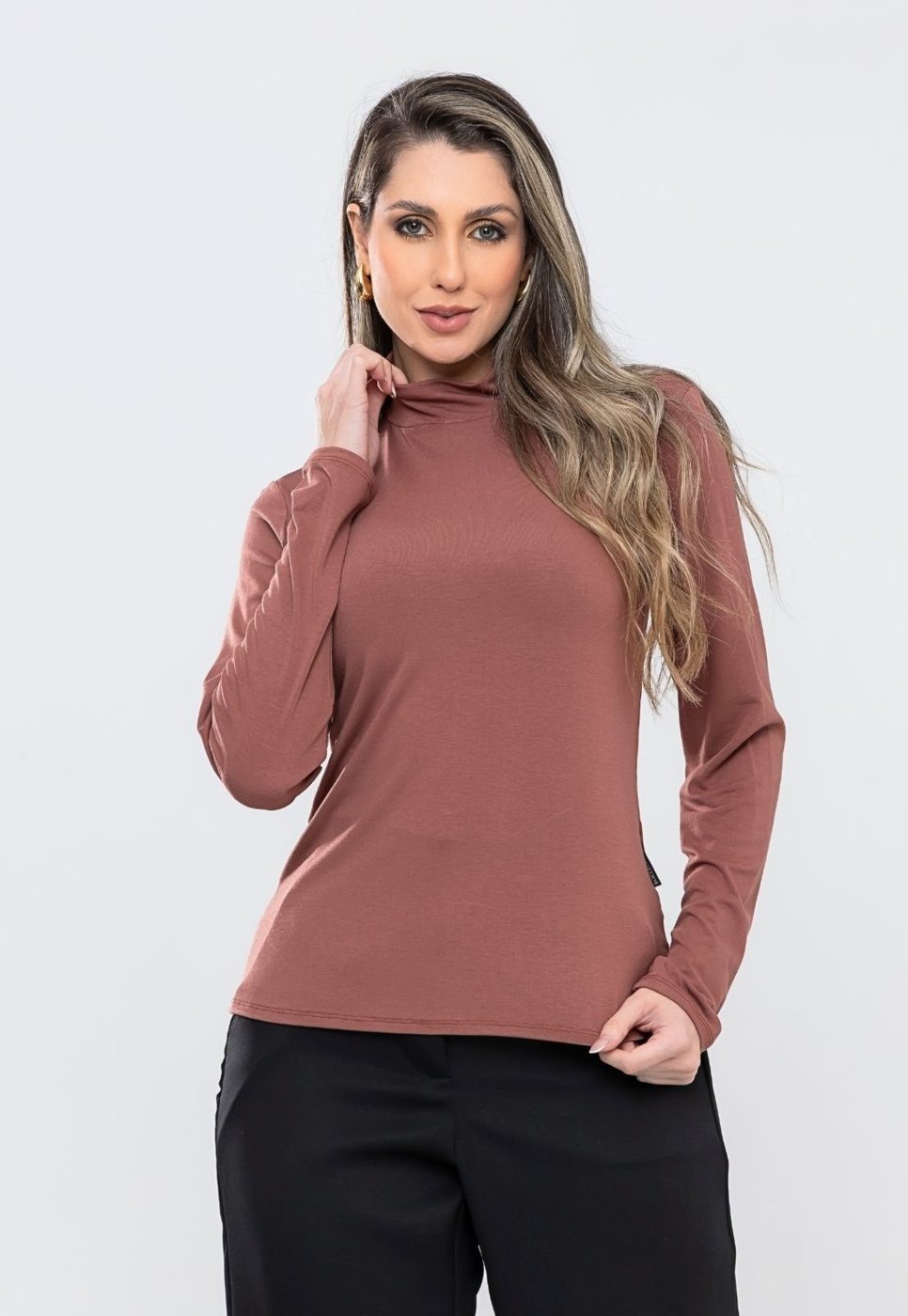 Blusa Manga Longa Cacharel Linha Premium Elegante Cappuccino