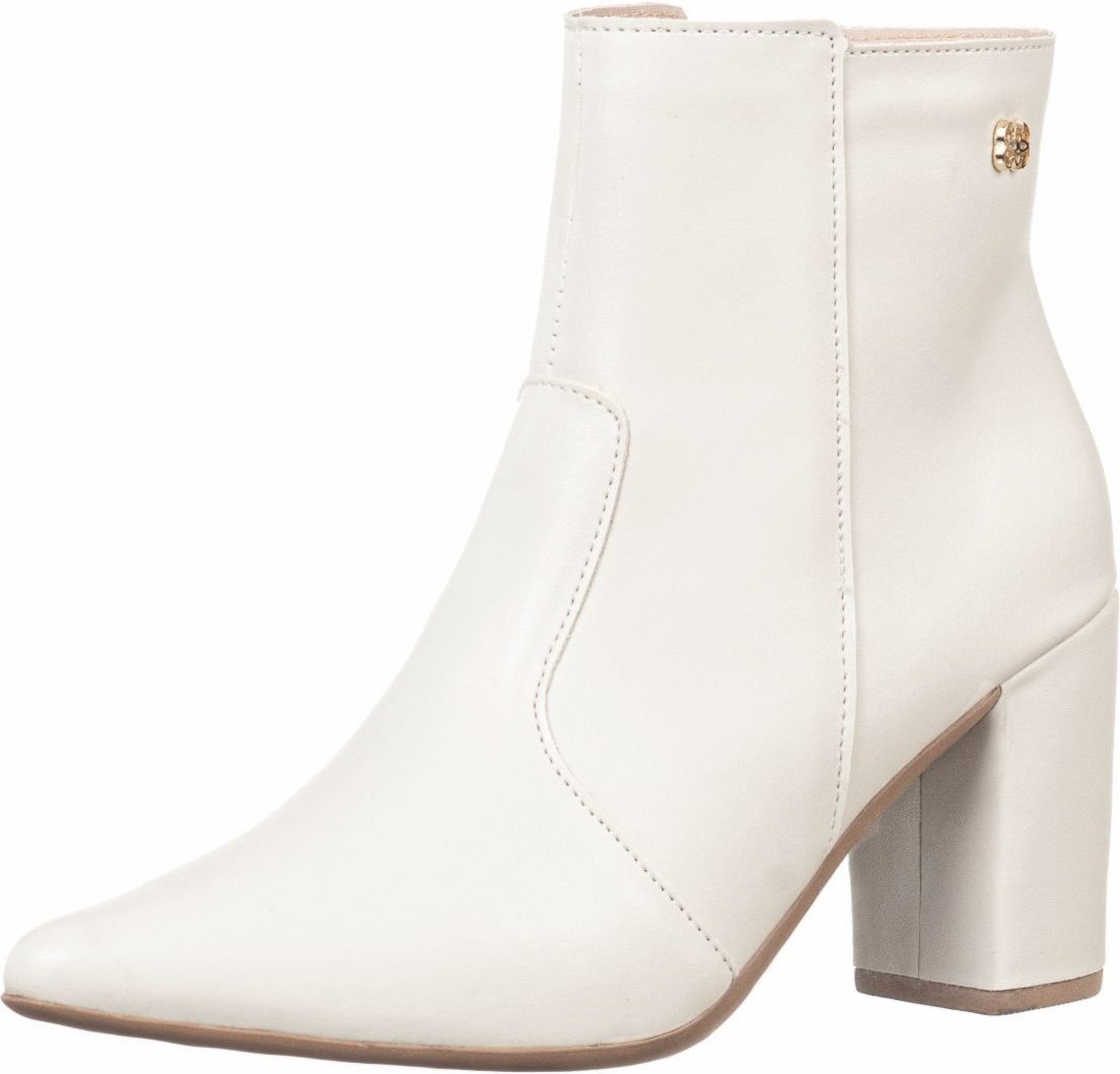 Bota Bico Fino Gigil Salto Alto Zíper Napa Off White