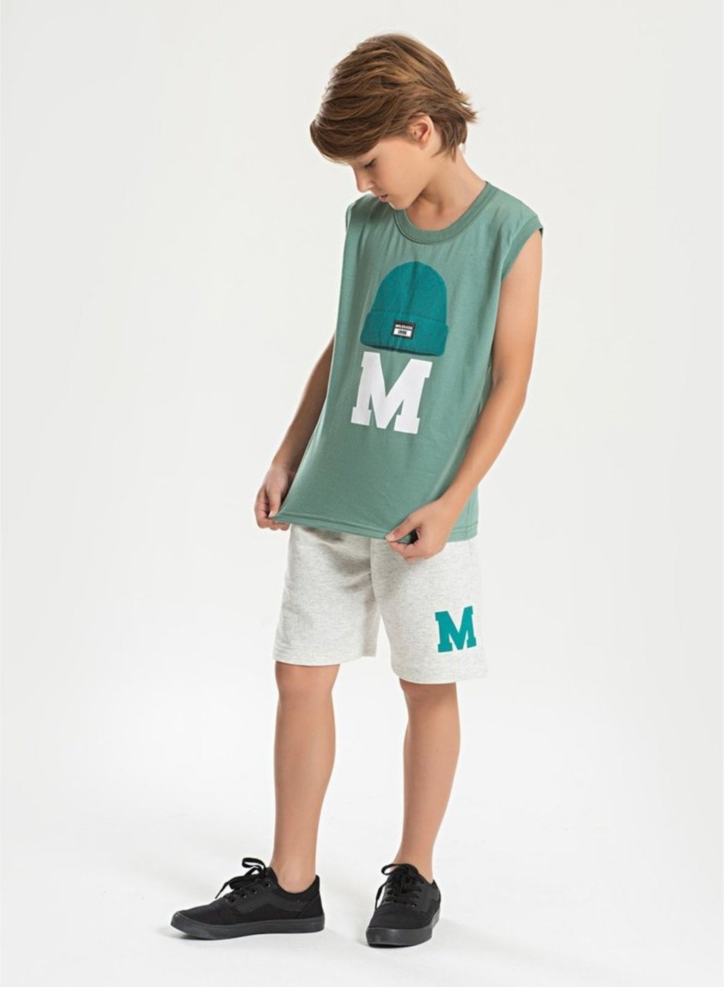 Imagem principal Infantil - Conjunto Verão Menino Regata e Bermuda Gorro M Molekada verde Molekada verde