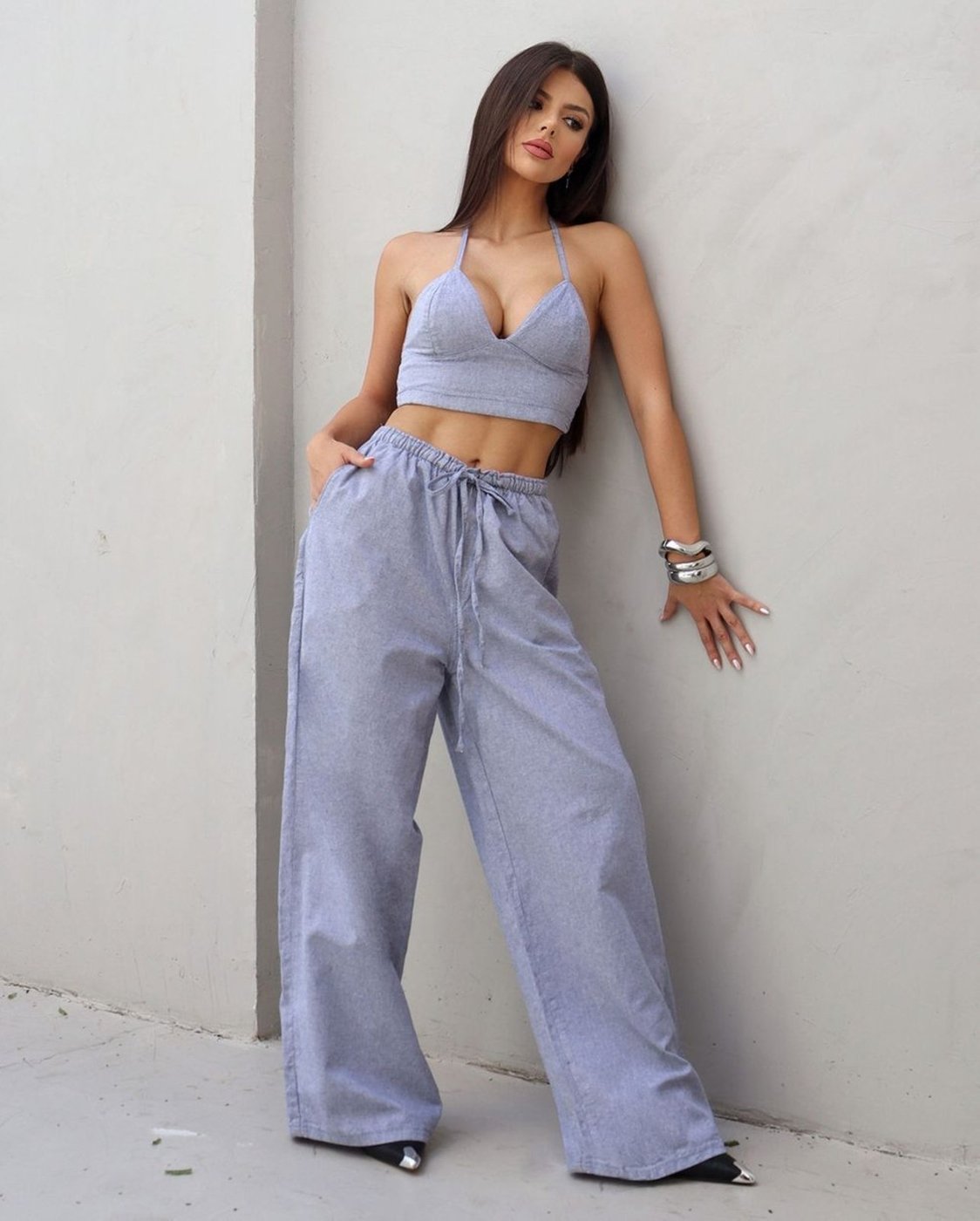 Calça Wide Leg Feminina com Elástico No Cós 24899