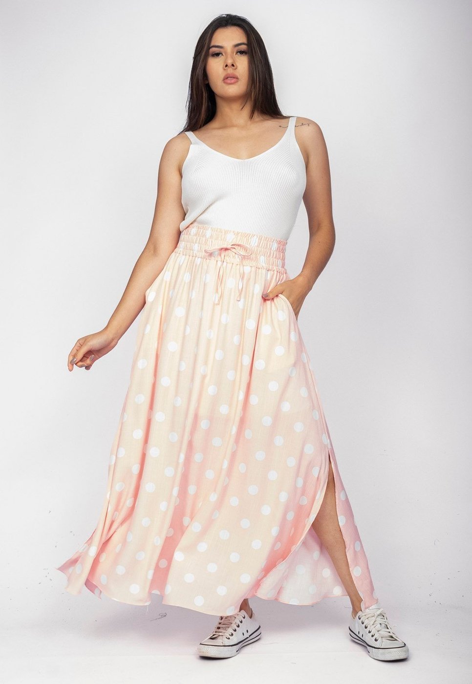 Saia Longa Amazonia Vital Viscose Rosa Poá