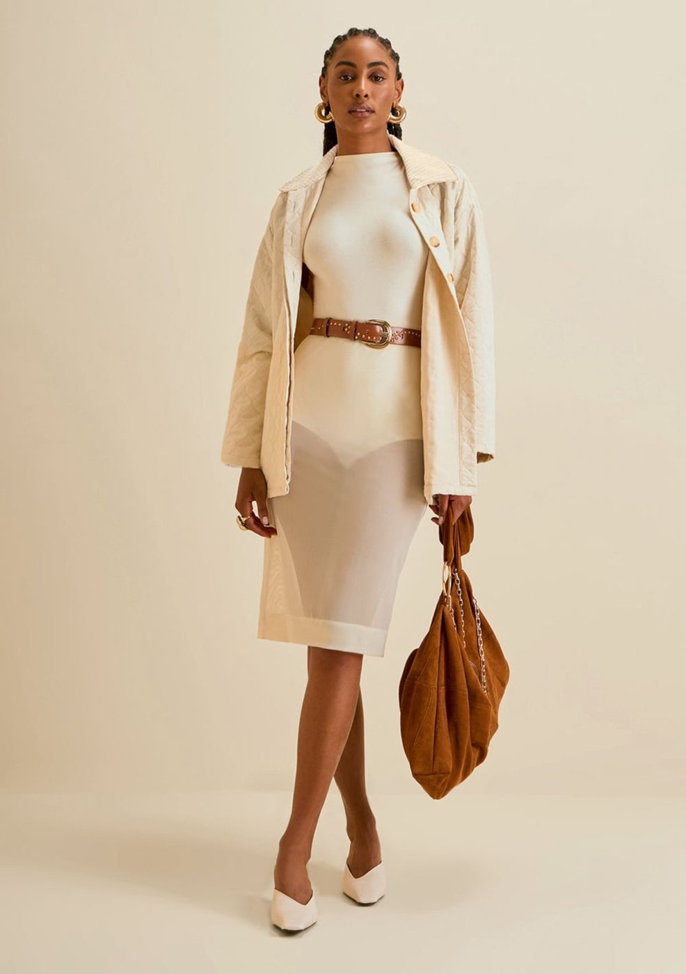 Saia Morena Rosa Lápis Alta Midi Off Off-white