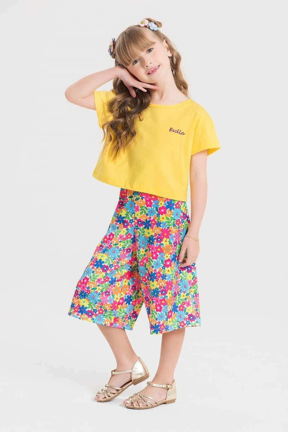 Imagem principal Infantil - Conjunto Verão Feminino Pantalona Faella Florido - Amarelo Mega Kids unico Mega Kids unico