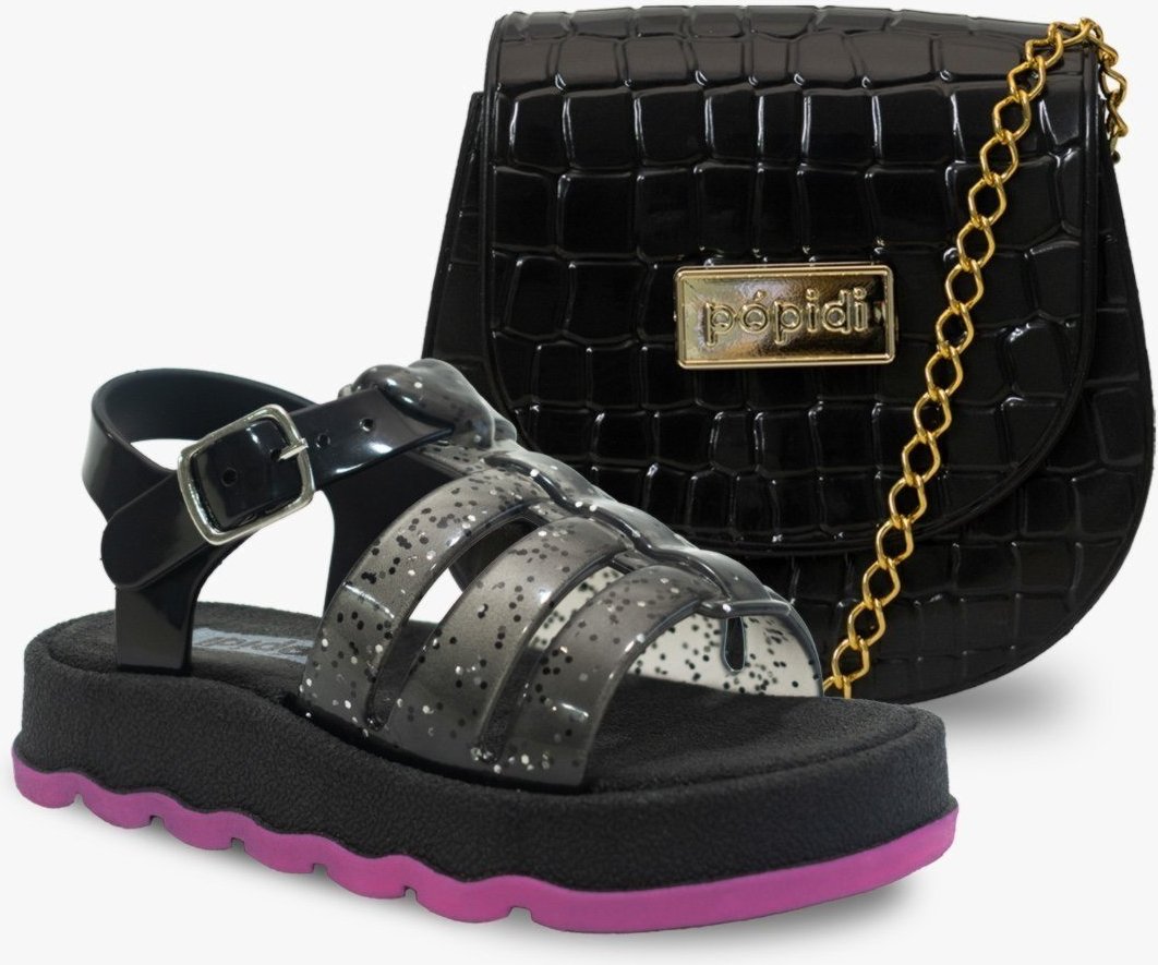 Imagem principal Infantil - Kit Bolsa e Sandália Juvenil Menina Pópidi Glitter preto Pópidí preto