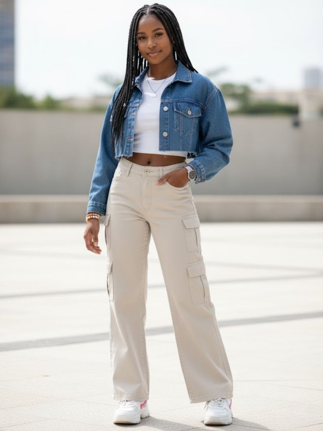 Infantil - Calça Sarja Crawling Cargo Wide Leg Juvenil Feminina