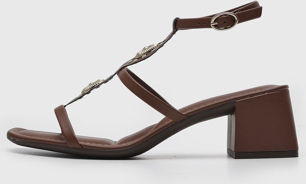 Sandália Feminina VIA UNO Salto Bloco Detalhe Metálico