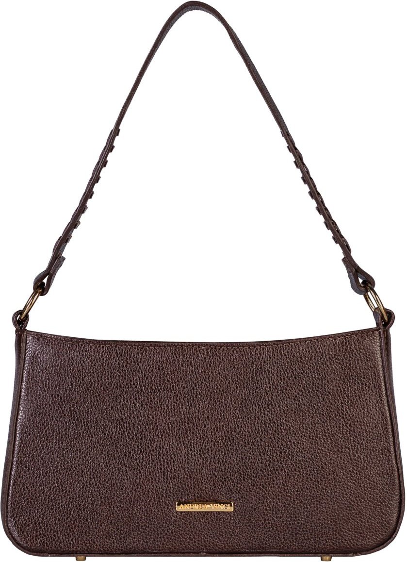 Bolsa de ombro em couro liso baguete Liah - Café