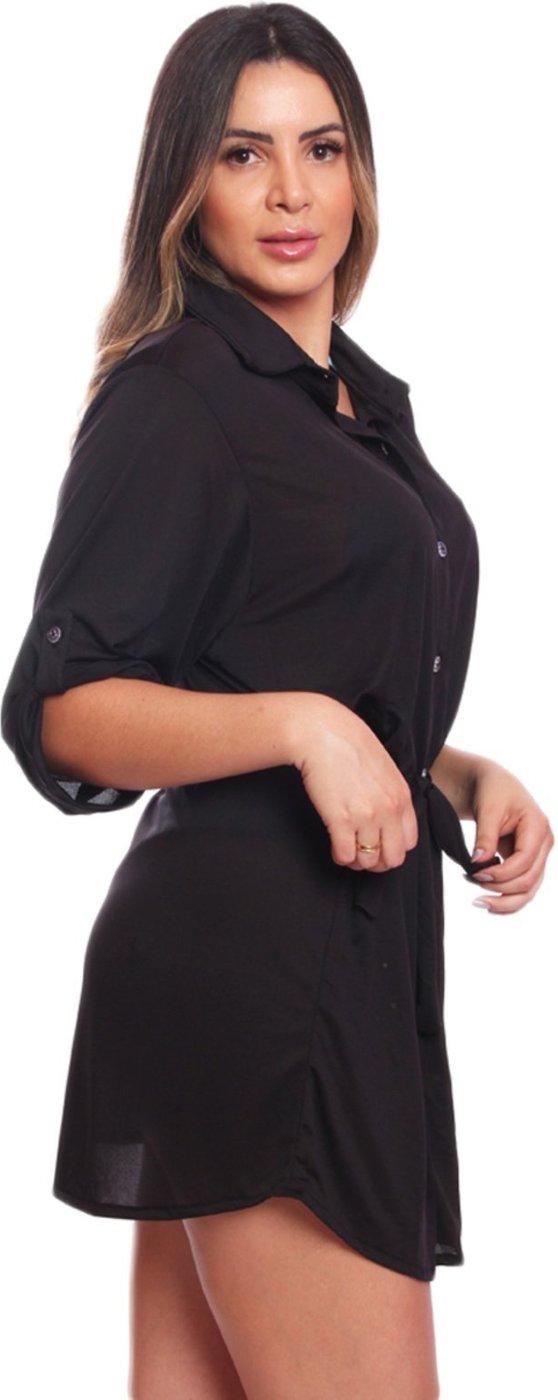 Imagem principal Saída Praia Piscina Chemise Camisão Feminino Cinto Botão Vih Triny preto Vih Triny preto