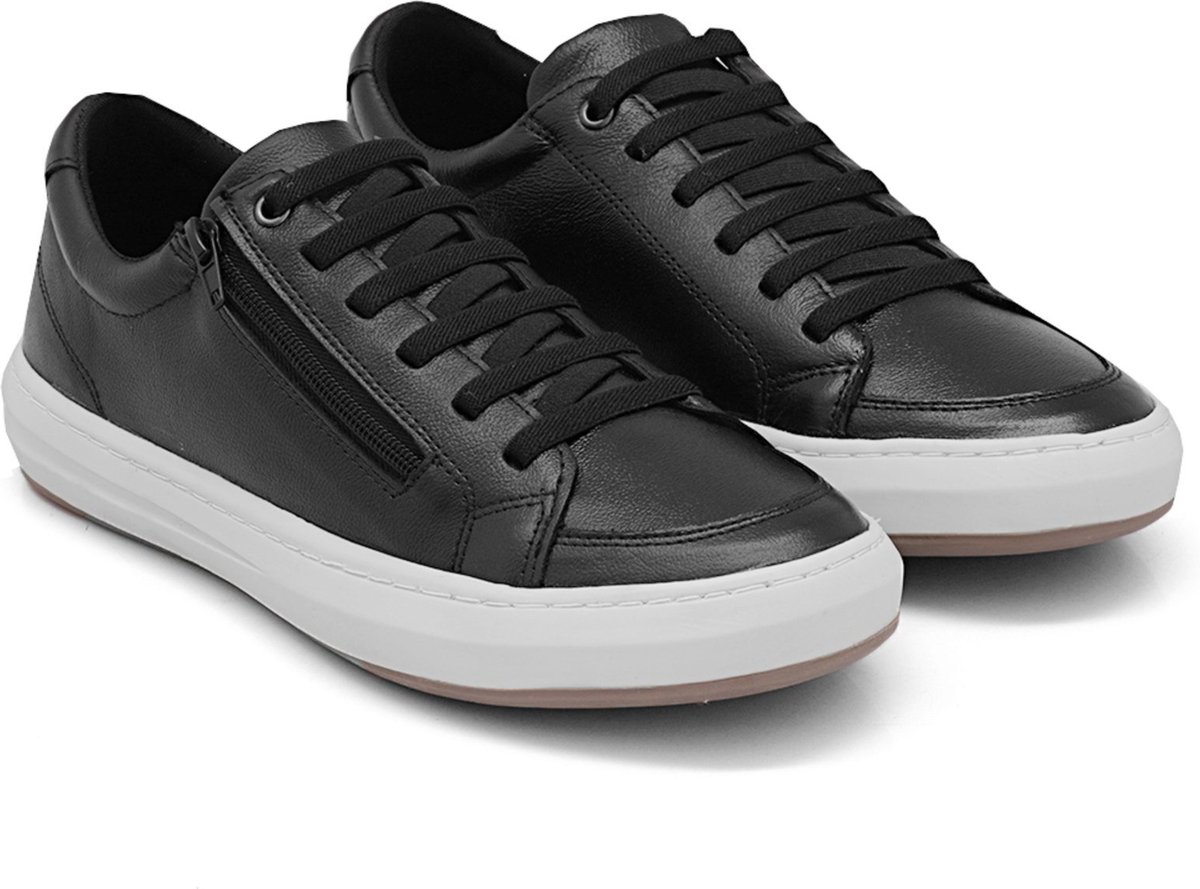 Tênis Casual Nine4 Couro Calce Fácil Elástico Zíper Lateral