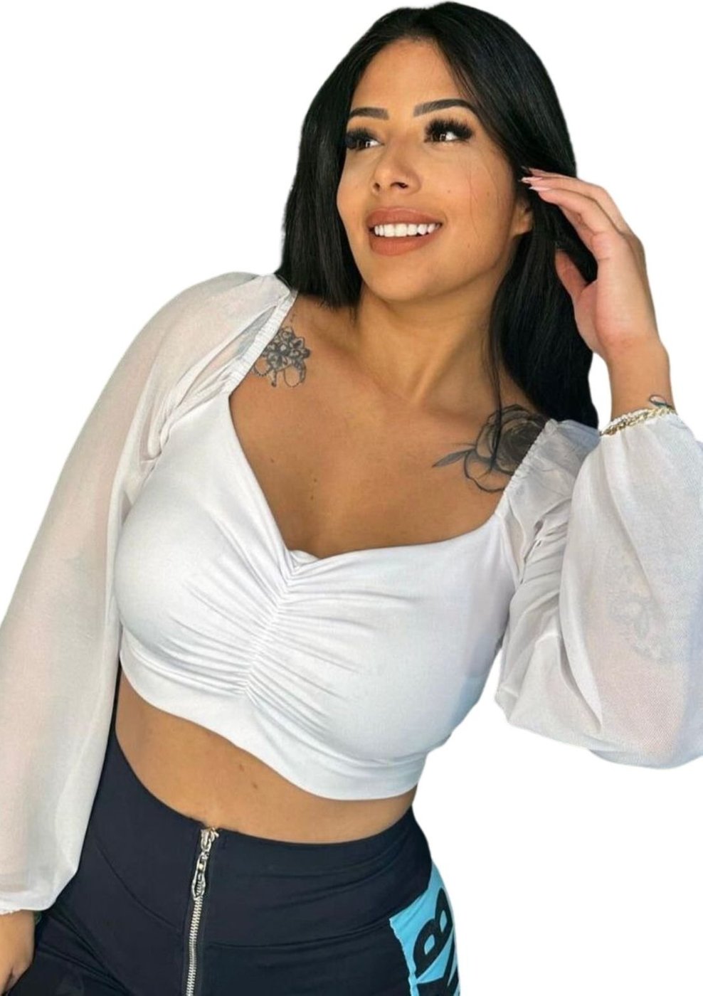 Cropped Summer Body Juliette Manga Longa Bufante Tule Blusinha Tendencia