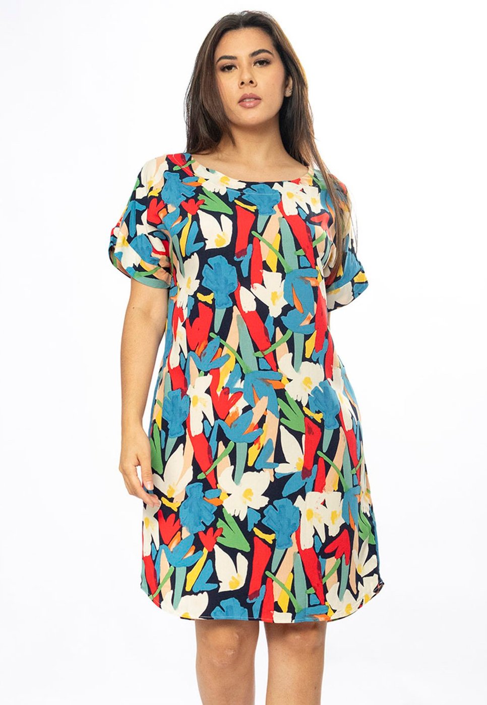 Vestido Curto Cabanafree Viscose com Bolso Estampa Floresce