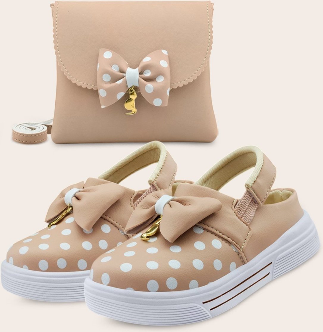 Kit Sandália Babuche Menina Com bolsa Laço Nude