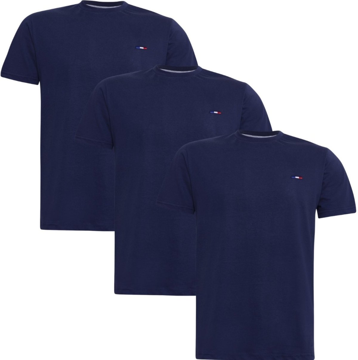 Kit 3 Peças Camisetas Básicas Masculina Industrie em Algodão Premium no Estilo Tommy Bordado França Marinho