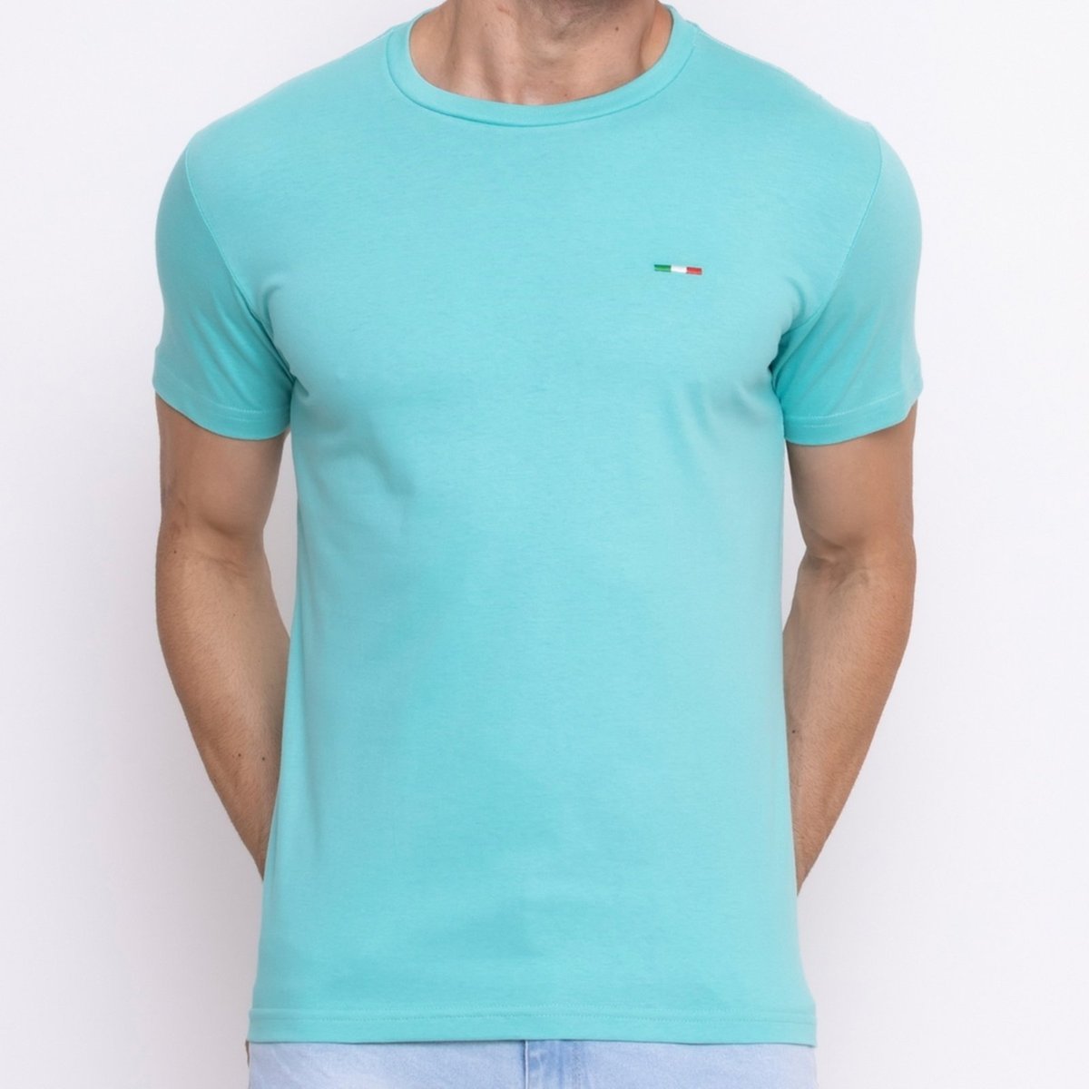 Imagem principal Camiseta Masculina Básica Industrie com Bordado no Estilo Tommy Algodão Premium Itália água azul Industrie azul