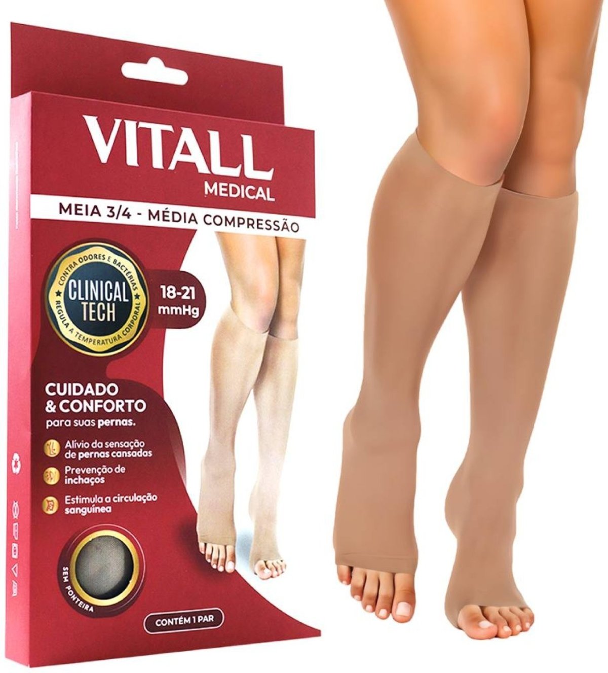 Meia 3/4 Vitall Medical 1871 Sem Ponteira Média Compressão