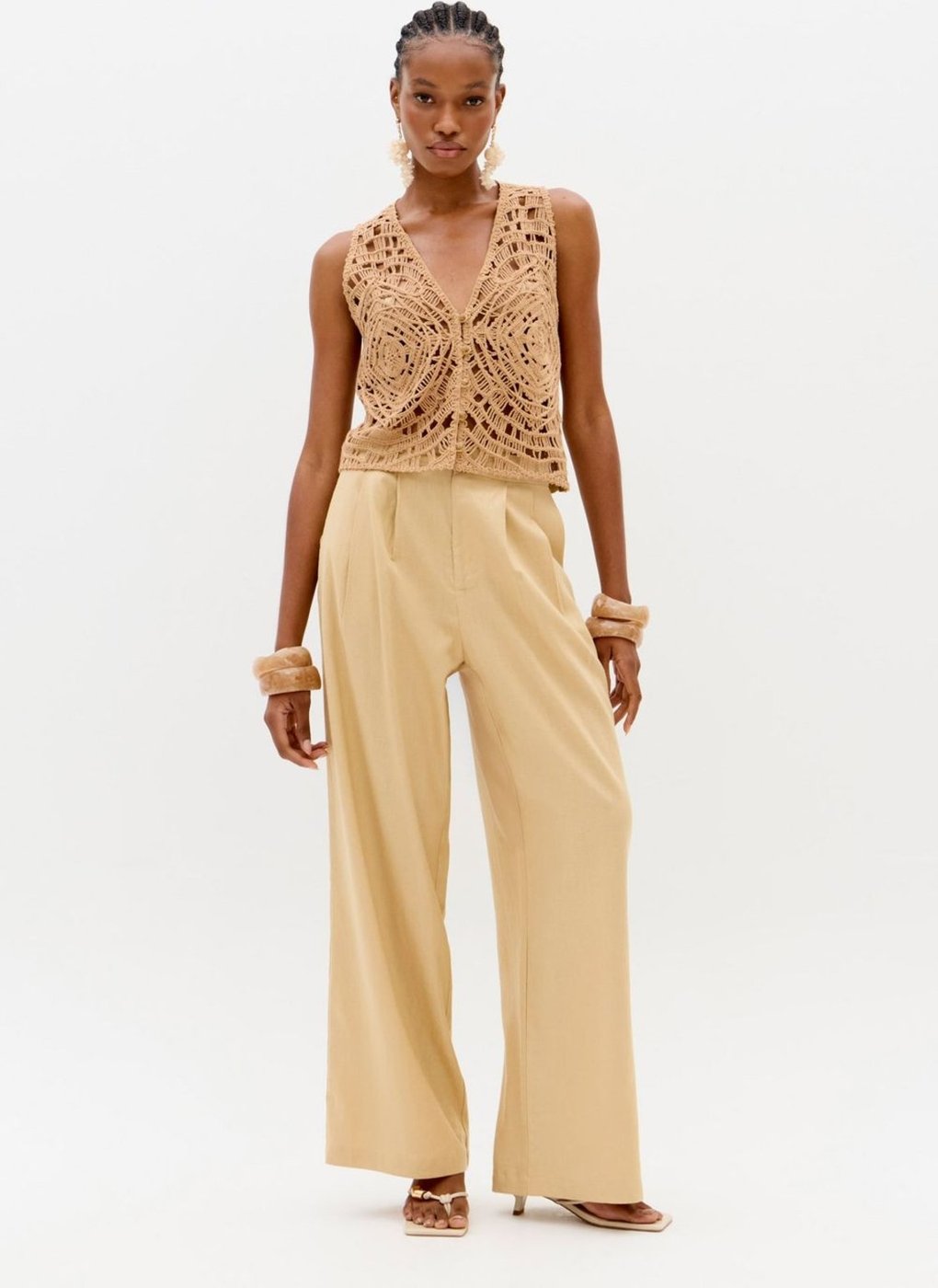 Imagem principal Calça Reta Cintura Alta Com Linho Lança Perfume bege Lança Perfume bege