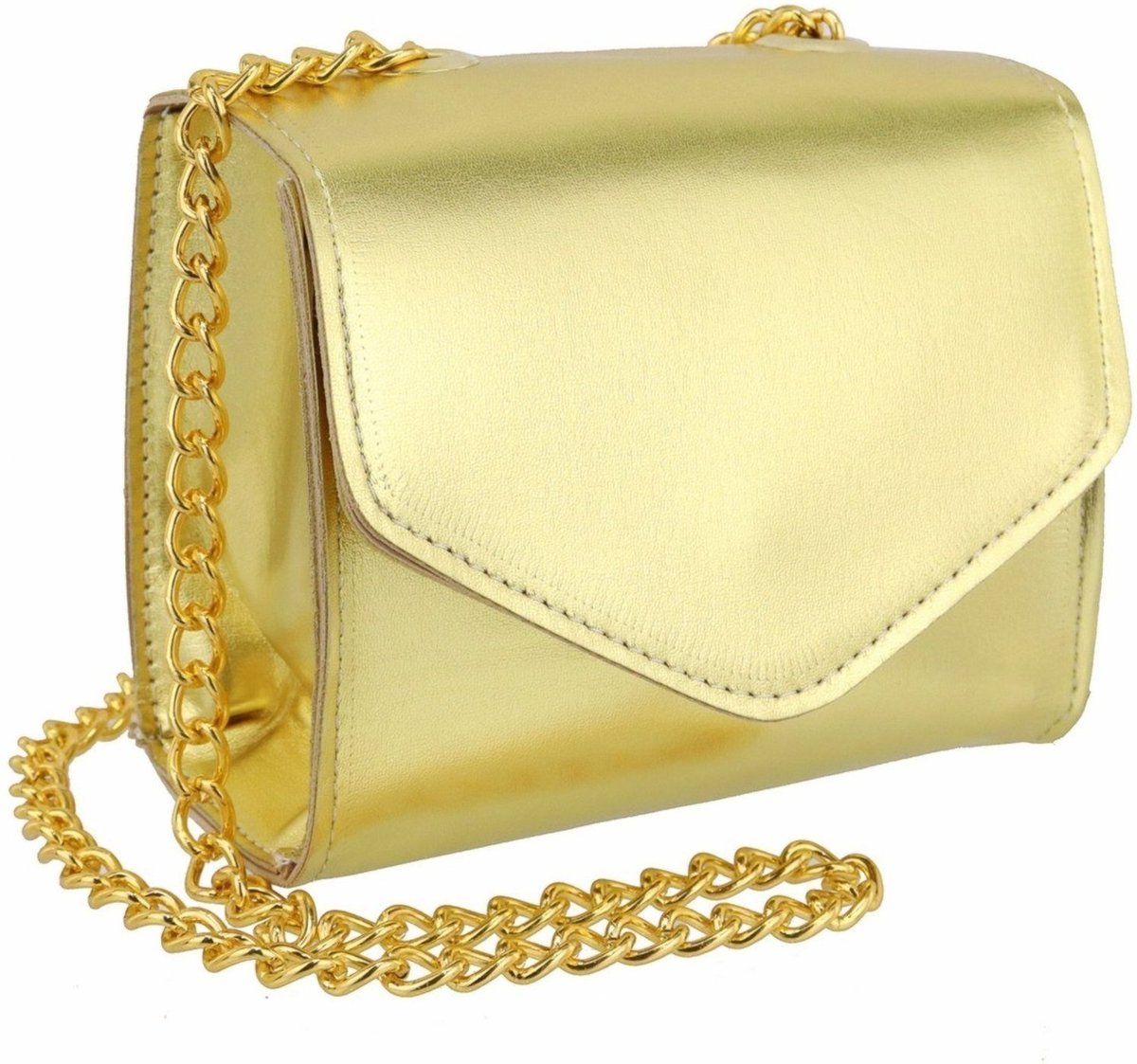 Bolsa Feminina Pequena Lavini Metalizada de Alça Corrente Dourada